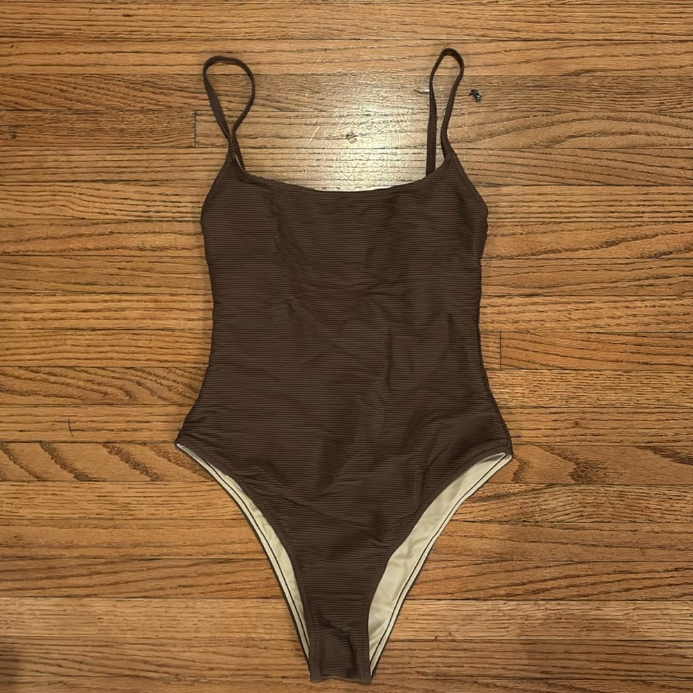 Zulu & Zephyr Brown Ribbed One-Piece Swimsuit